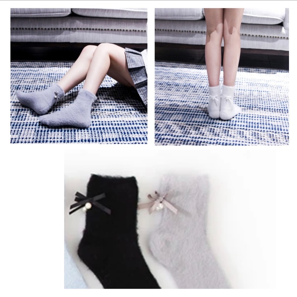 (3) Cute fuzzy and soft socks with bow